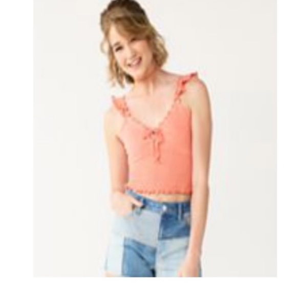 🆕 Juniors size XL Coral SO smocked front tie tank top - Picture 1 of 8